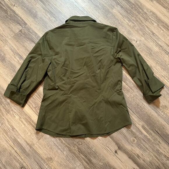 Ann Taylor Petite Blouse Button-Up Green Cuffed Sleeves V-neck Size 10P - Picture 5 of 6